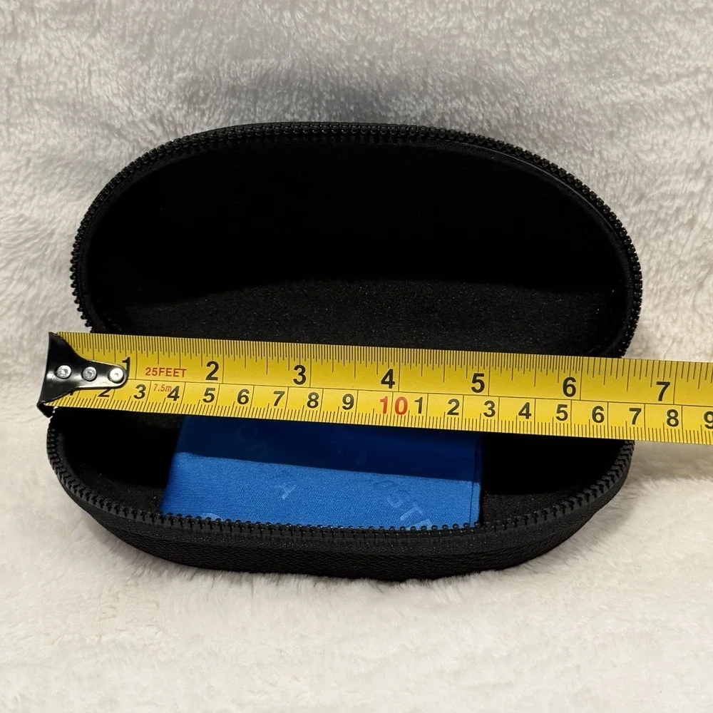 Costa Del Mar Zippered Hard Shell Black Sunglass Case & Blue Logo Cleaning Cloth